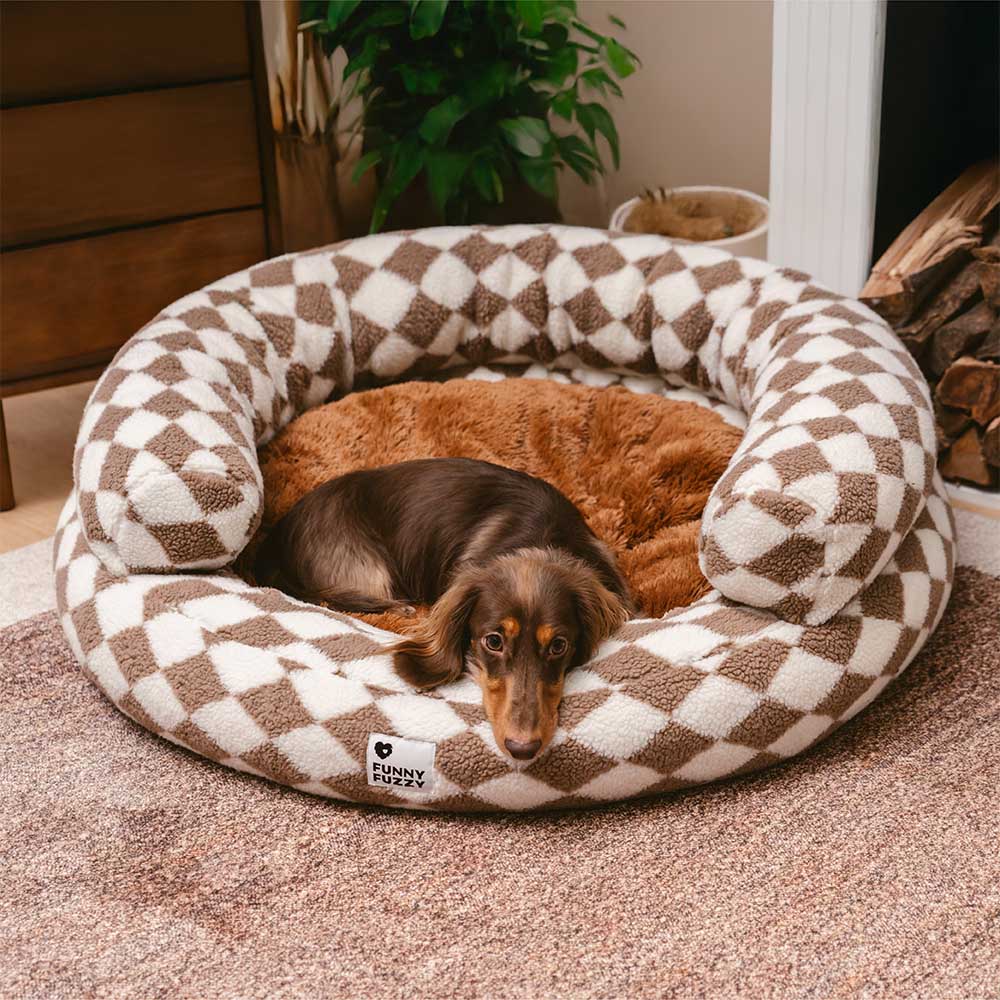 Klassisches, waschbares Donut-Hundebett mit Argyle-Muster – Cozy Haven