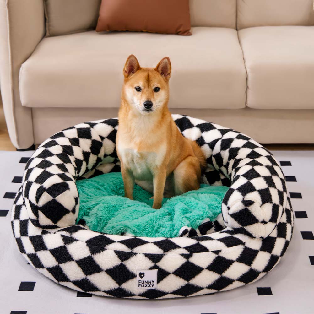 Lit pour chien Donut avec traversin lavable Argyle classique - Cosy Haven