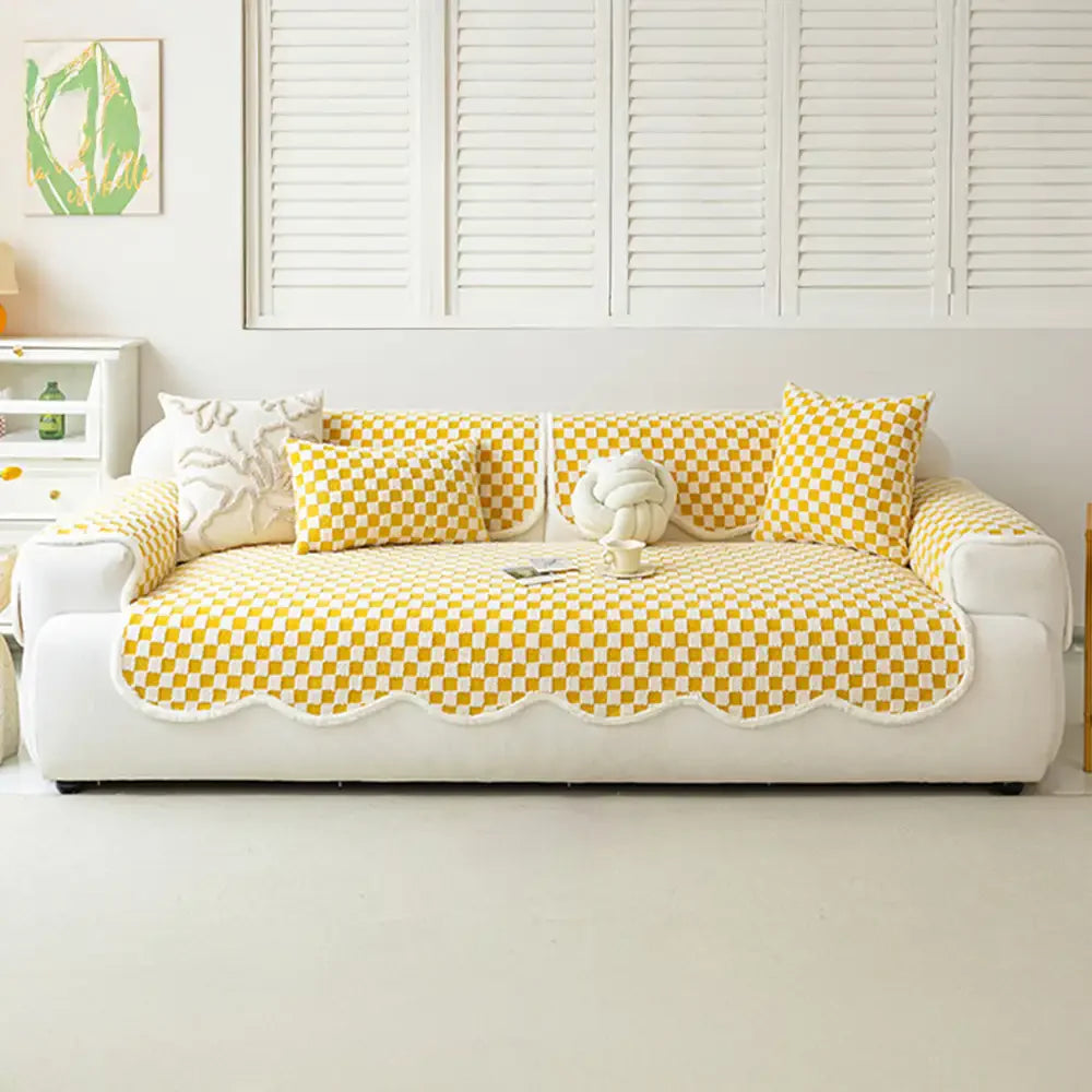 Copertura per divano in tessuto a scacchi classico, confortevole, resistente ai graffi e antiscivolo.