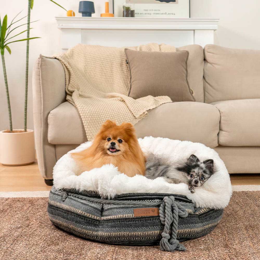 Klassisches Donut-Hundebett aus Jacquard-Plüsch – Kuschelhöhle