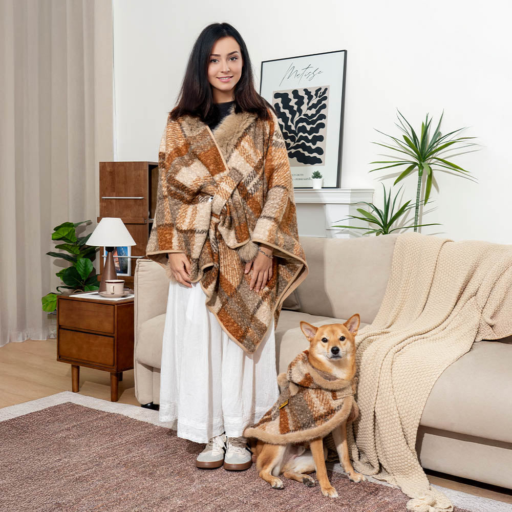 Classic Plaid Warmth Human & Dog Poncho - Festive Companions