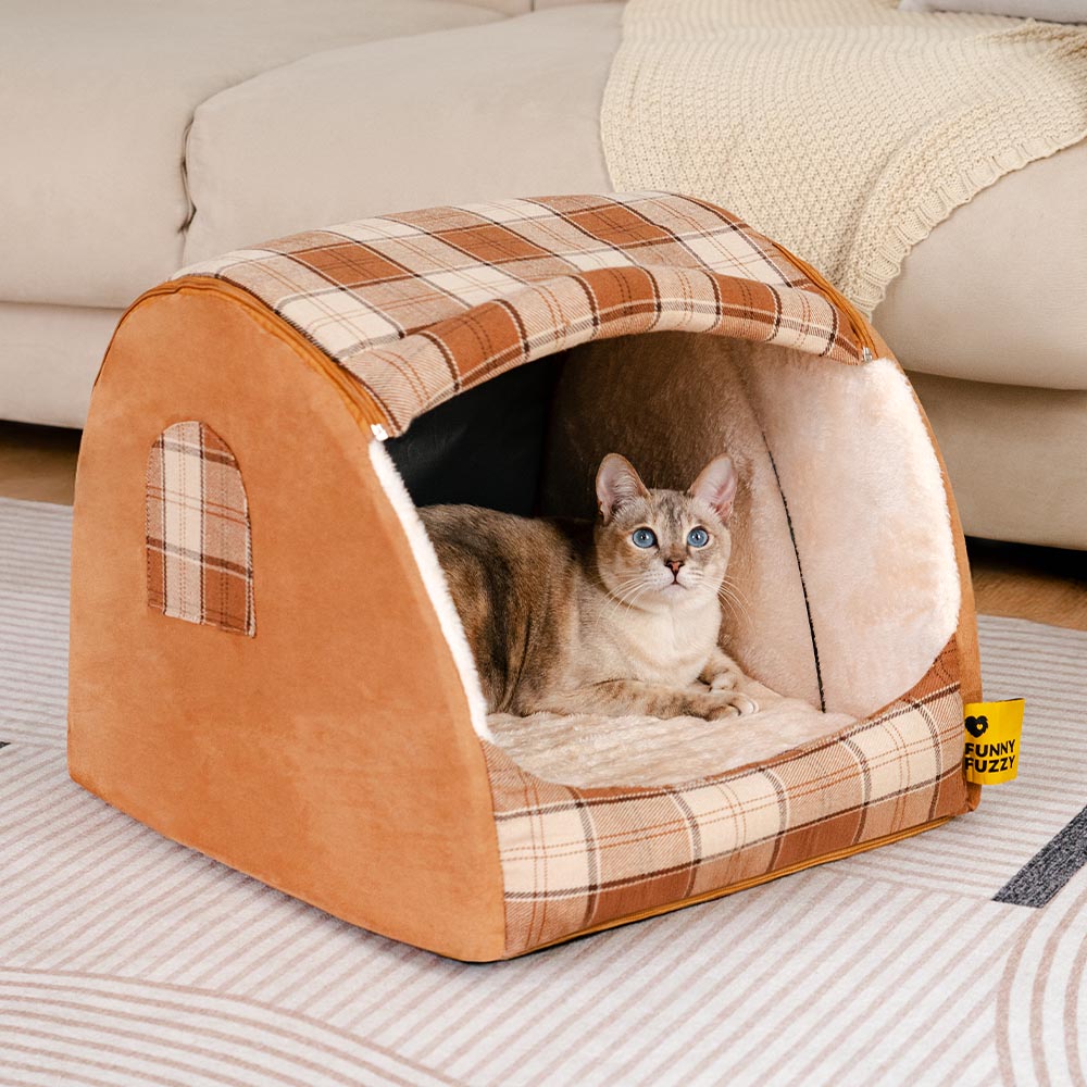 Classical Plaid House Orthopedic Cat Bed - Retreat Cabin