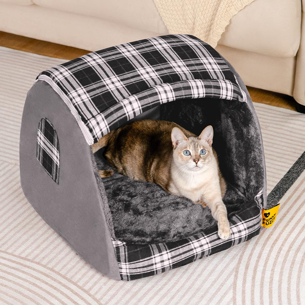 Classical Plaid House Orthopedic Cat Bed - Retreat Cabin