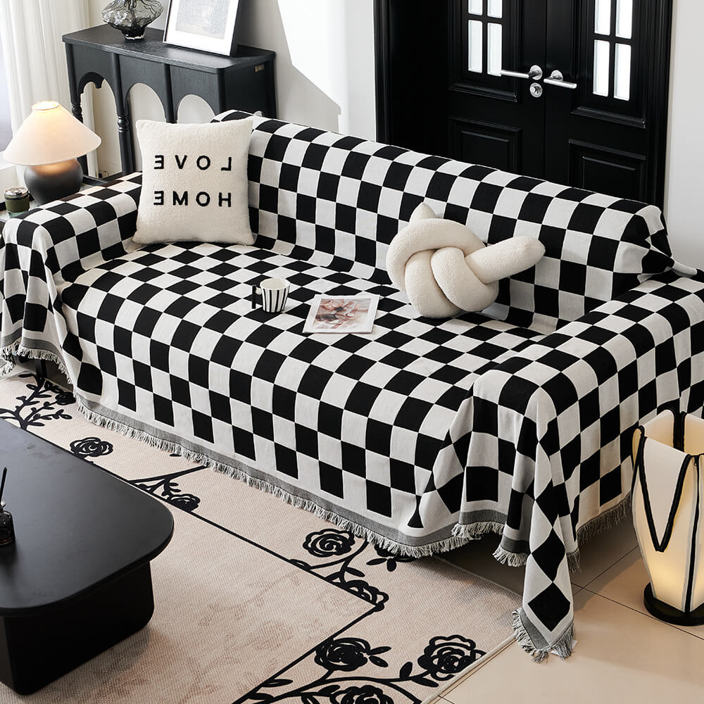 Coperta per Divano con Frange a Quadri Color Block
