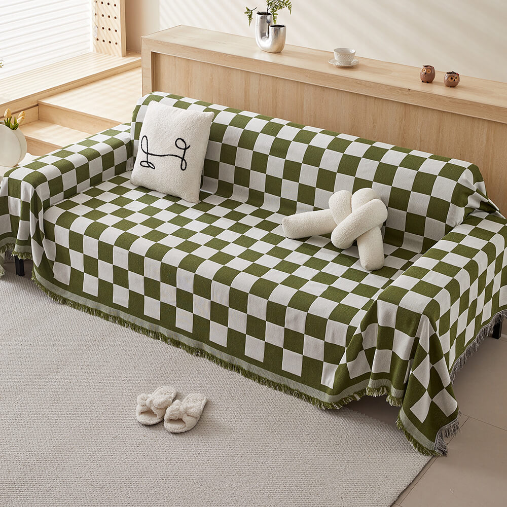 Coperta per Divano con Frange a Quadri Color Block