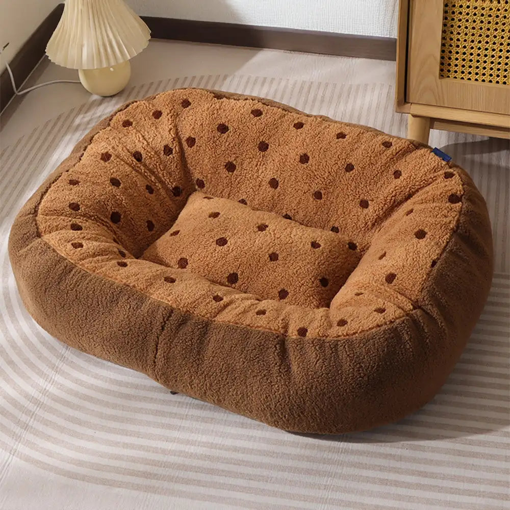 Letto per cani in peluche Cookie, caldo e accogliente, per sonni profondi in inverno