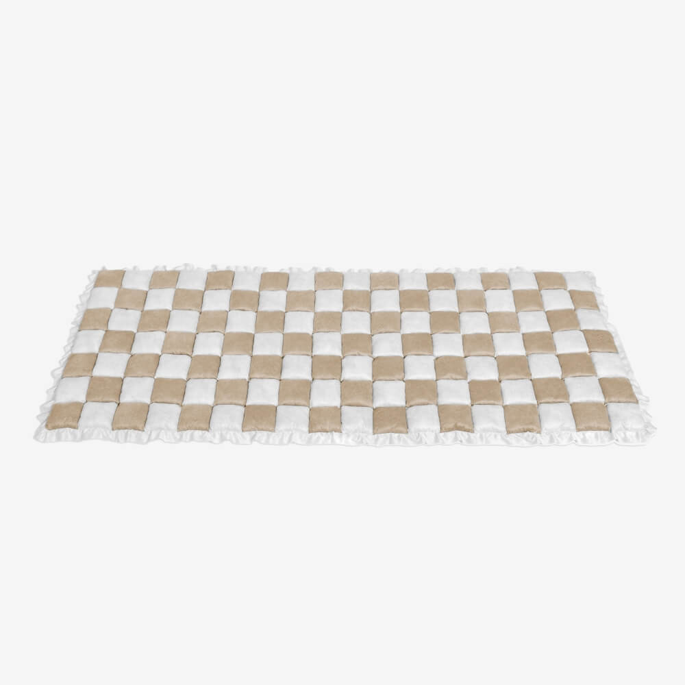 Coperta per cani in cotone peloso a forma quadrata a grandi quadri color crema