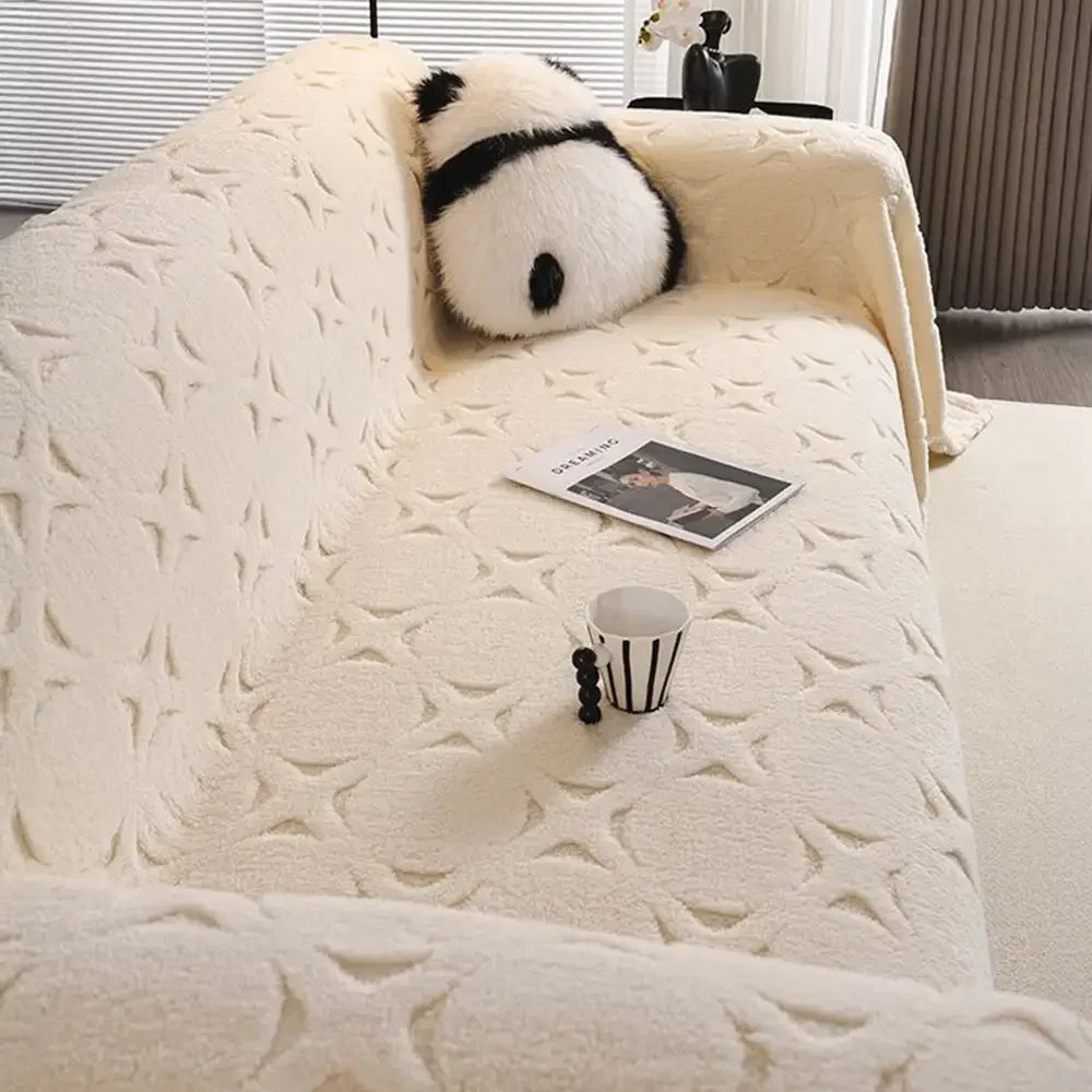 Copertura Decorativa per Divano in Tessuto Jacquard a Motivo Crema
