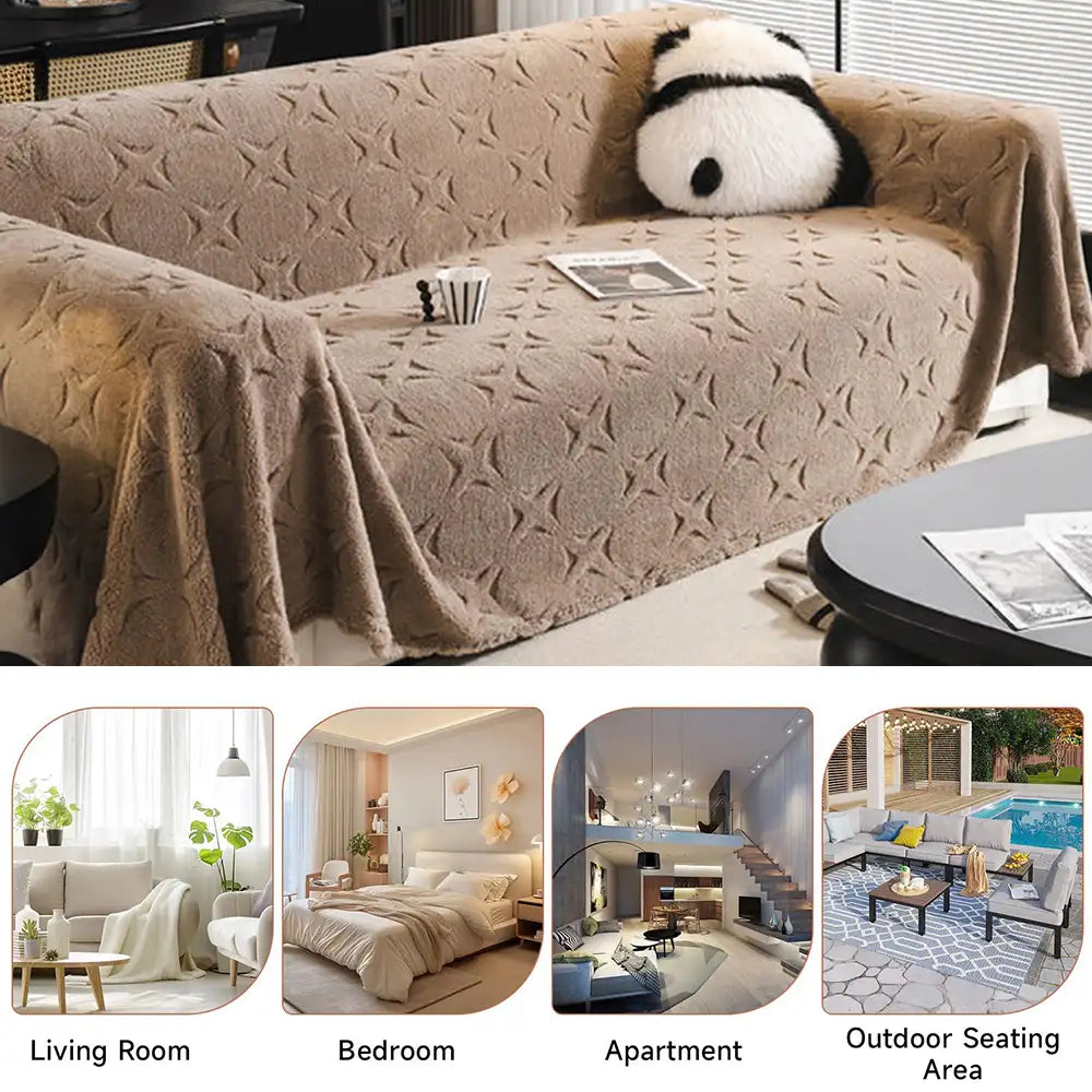 Copertura Decorativa per Divano in Tessuto Jacquard a Motivo Crema
