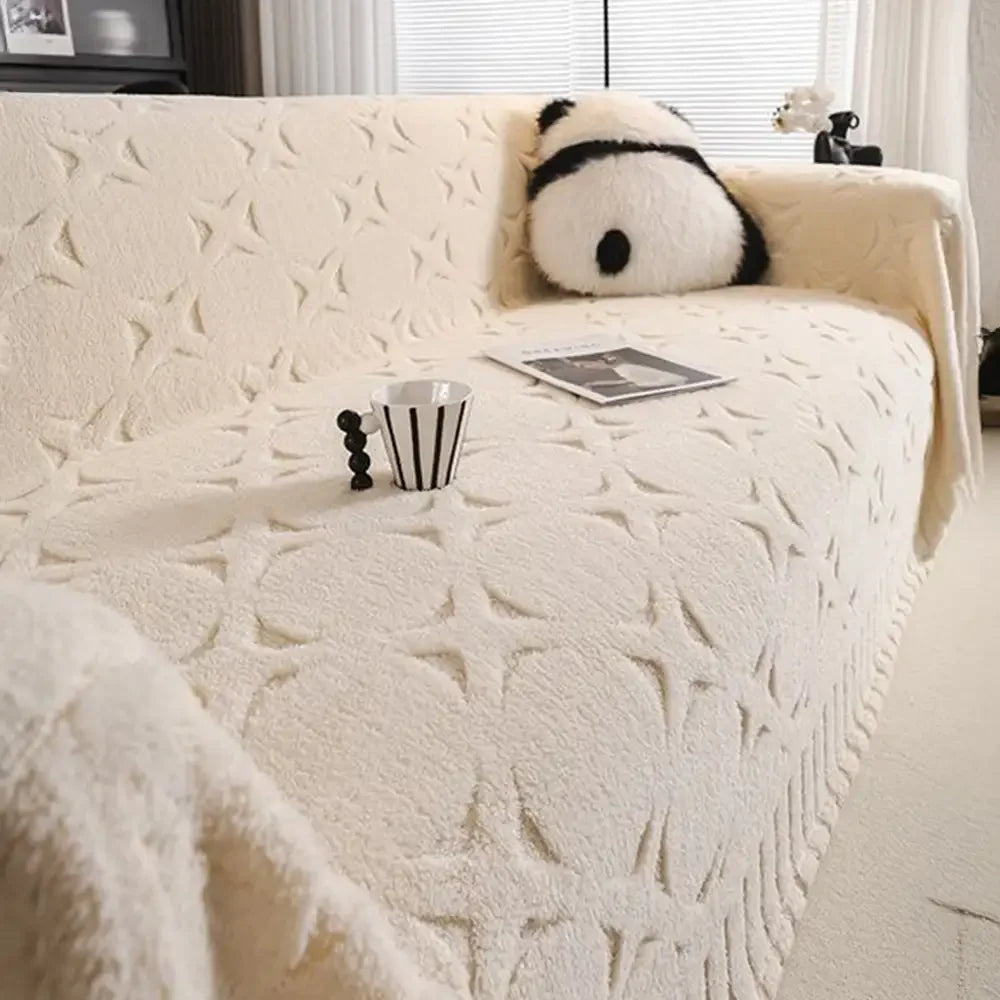 Copertura Decorativa per Divano in Tessuto Jacquard a Motivo Crema