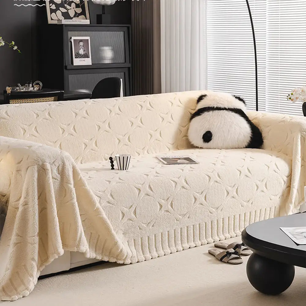 Copertura Decorativa per Divano in Tessuto Jacquard a Motivo Crema
