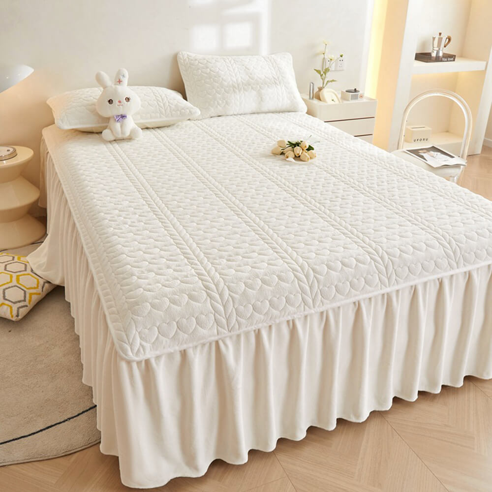 Set di Gambo Letto Trapuntato in Velluto di Latte Crema