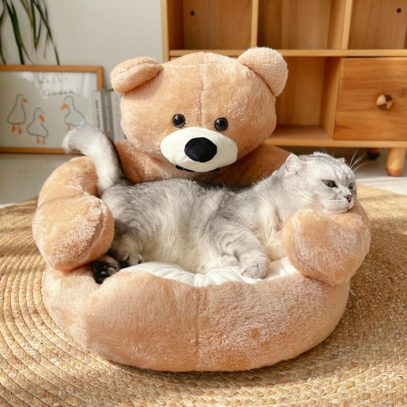 Letto per gatti a forma di orsetto, staccabile e coccoloso.