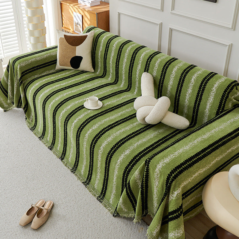 Copertura per divano in chenille con frange a strisce decorative
