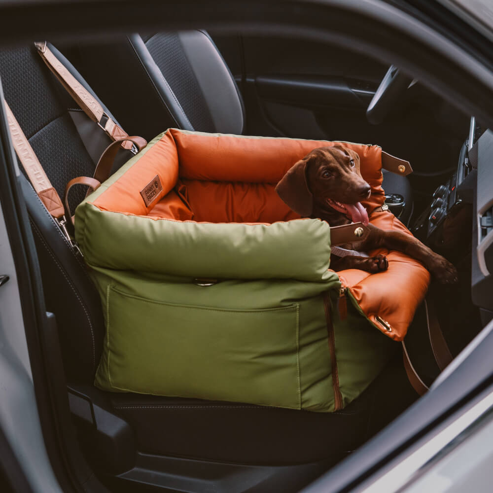 Seggiolino Auto Per Cani Rialzato E Lavabile - Per Cani Di Piccola/media Taglia Fino A 13 Kg, Con Tasche Portaoggetti E Cinture Di Sicurezza