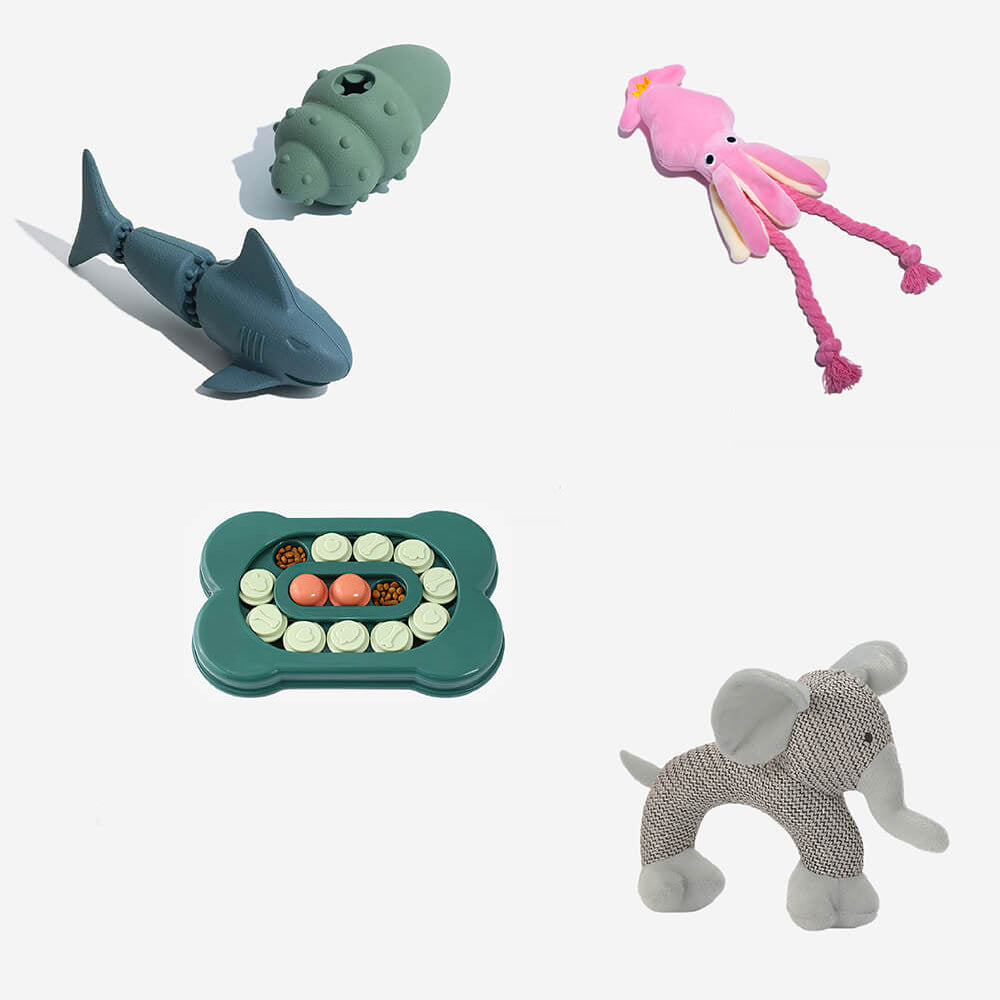 Set di cesti regalo giocattolo per cani | Dolcetti di peluche da masticare striduli e lanciare giocattoli interattivi