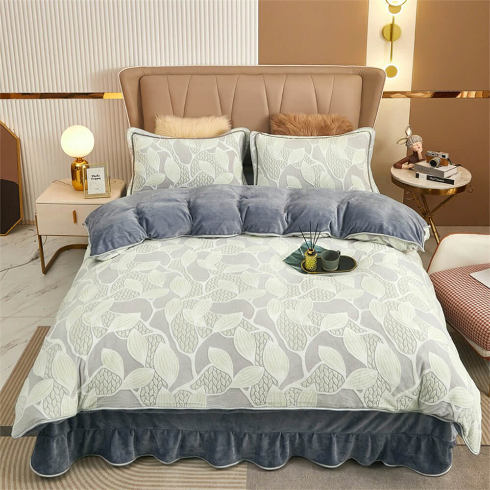 Set di Lenzuola in Velluto di Latte con Motivo Botanico Elegante