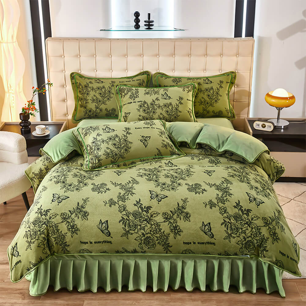 Set di Lenzuola in Velluto di Latte con Motivo Botanico Elegante
