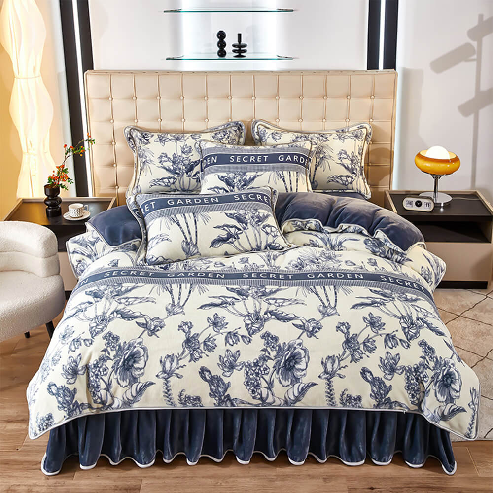 Set di Lenzuola in Velluto di Latte con Motivo Botanico Elegante