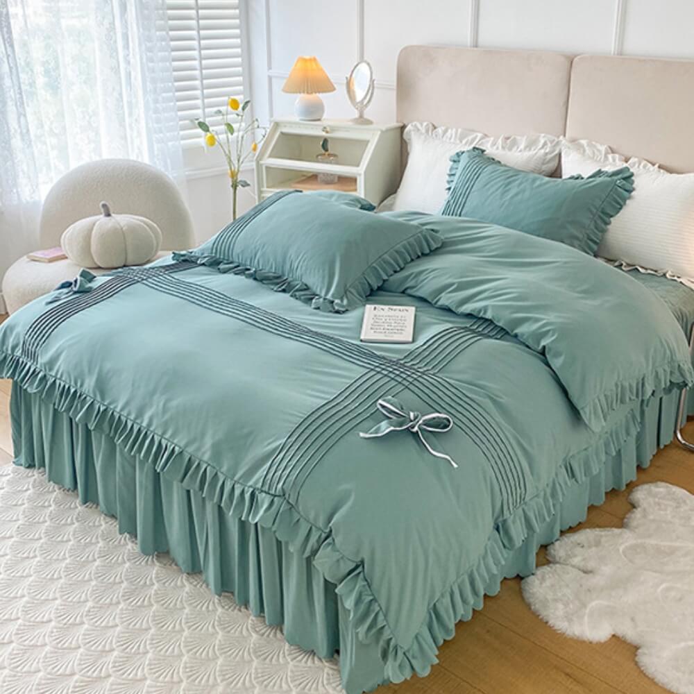 Elegant Bow-Decorated Milk Velvet Comfort Bed Sheet Set with Bed Skirt