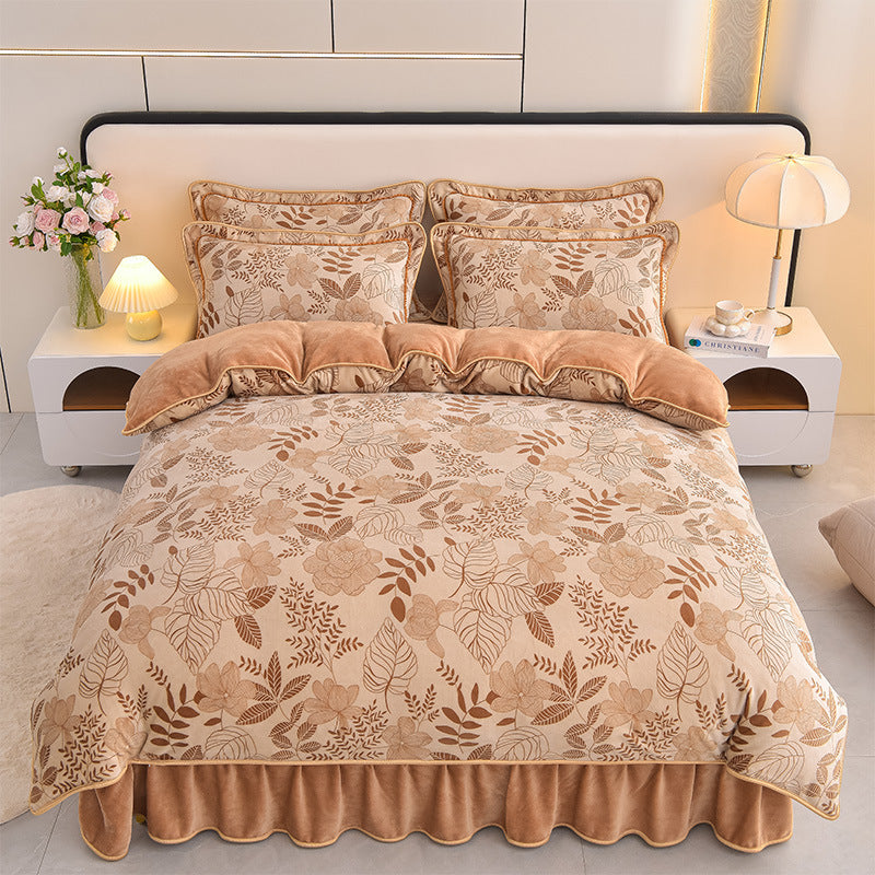 Set di Lenzuola in Velluto di Latte con Motivo Botanico Elegante