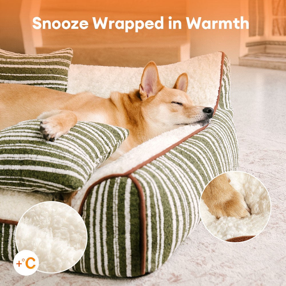 Letto Sofà Ortopedico per Cani e Gatti in Pile Caldo a Strisce con Cuscini - Divano Grove