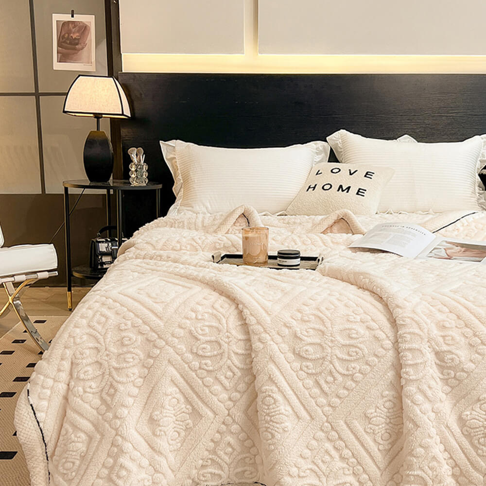 Coperta in Velluto di Latte Impresso in Stile Barocco Morbida e Soffice