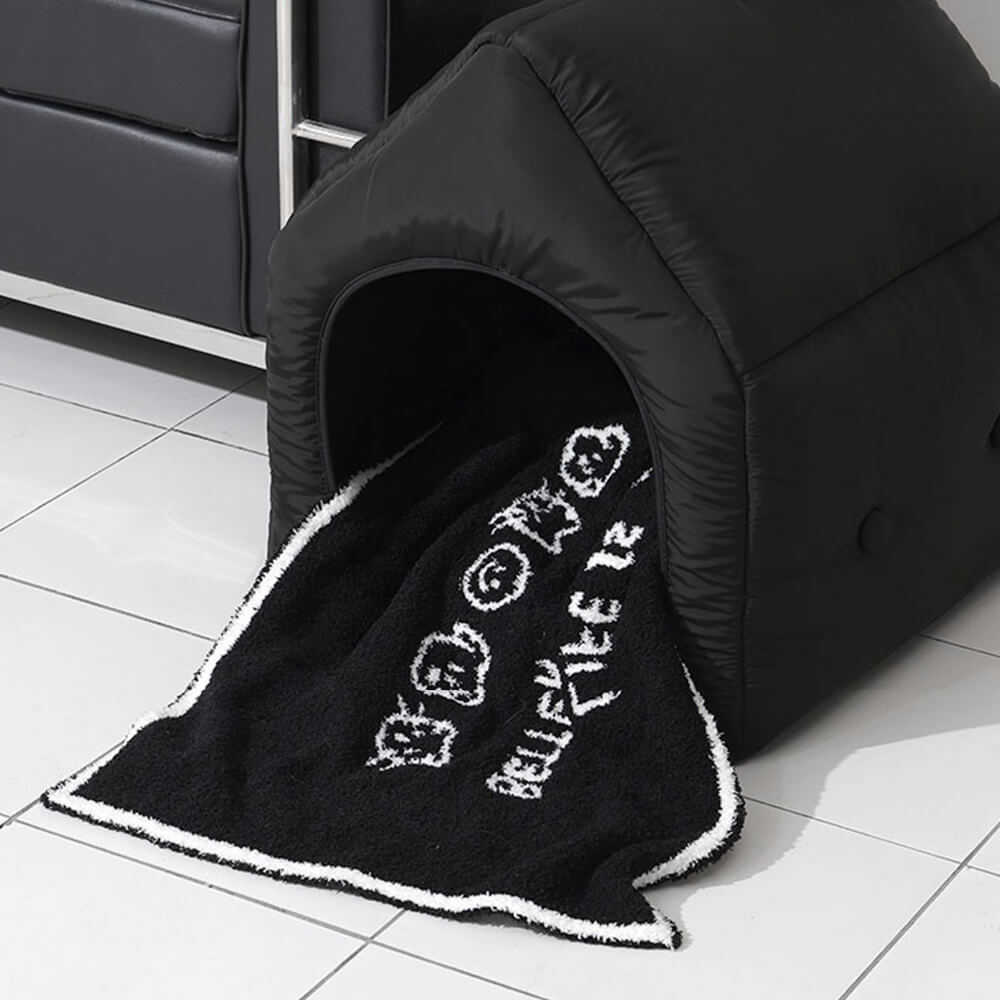 Coperta per cani e gatti stampata fronte-retro reversibile in bianco e nero