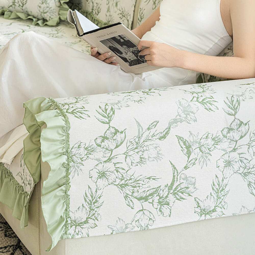 Copri divano anti-scivolo design ruffles floreali in chenille