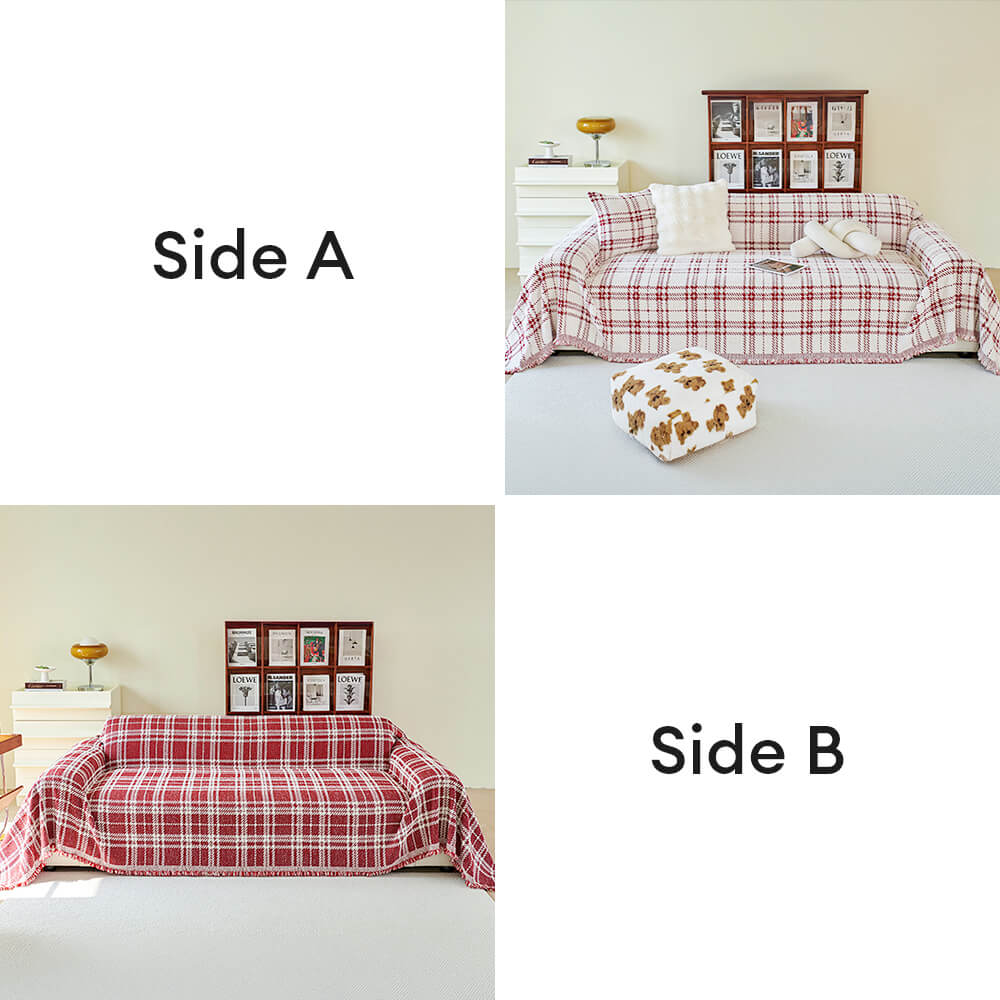 Classic Plaid Reversible Anti-Scratch One-Piece Couch Cover