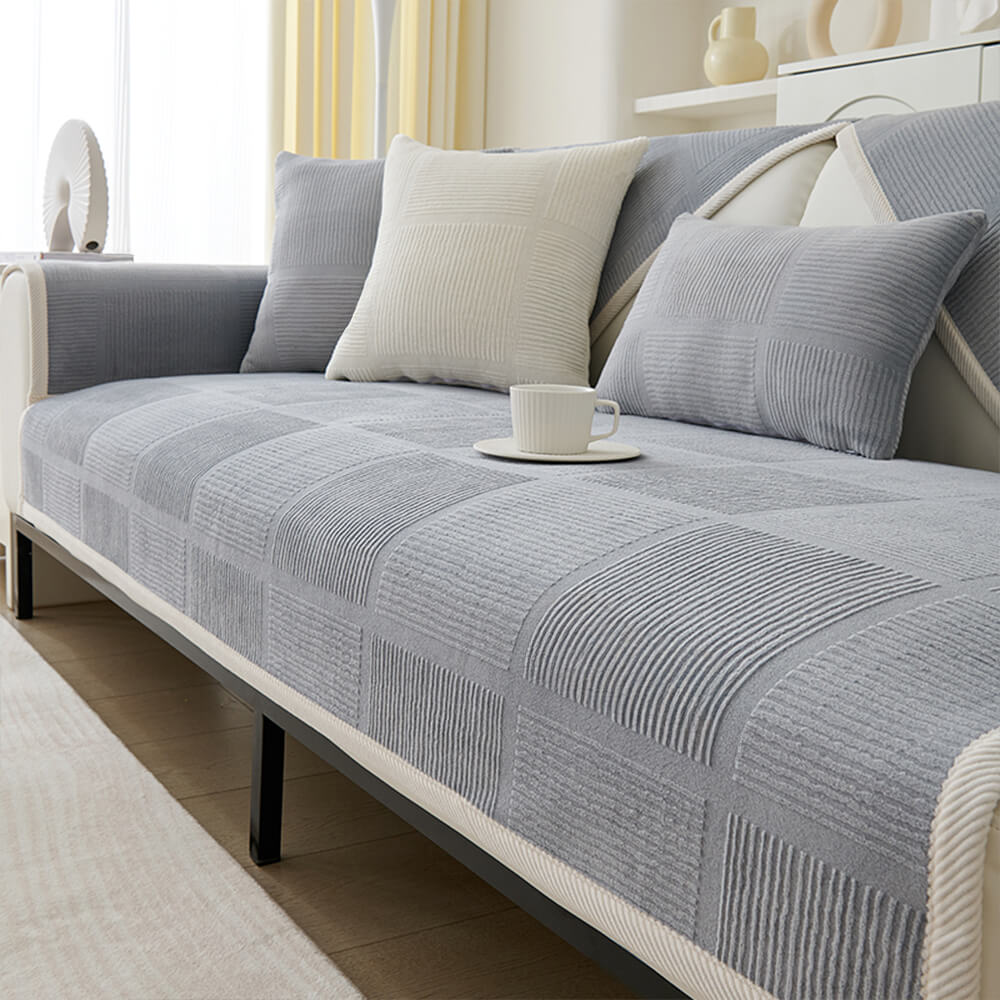 Copertura per divano quadrato in peluche a righe classiche