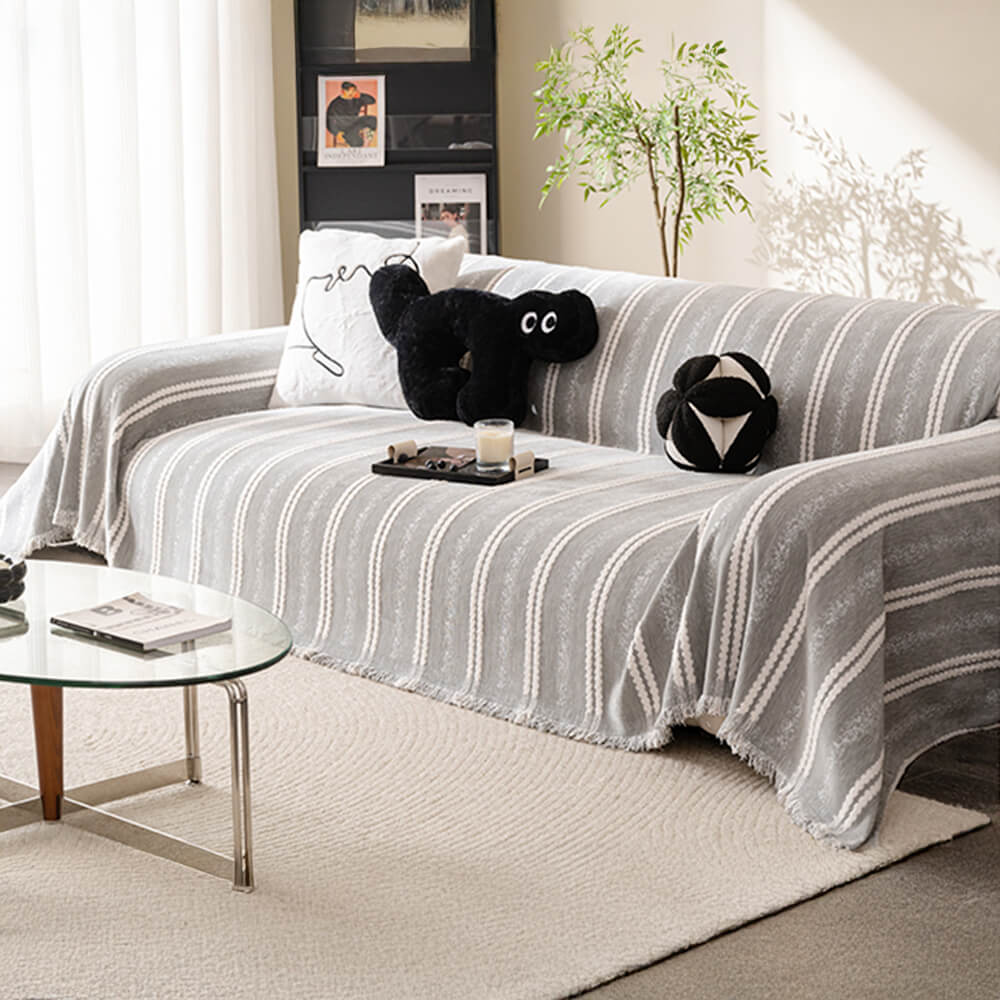 Copertura per divano in chenille con frange a strisce decorative