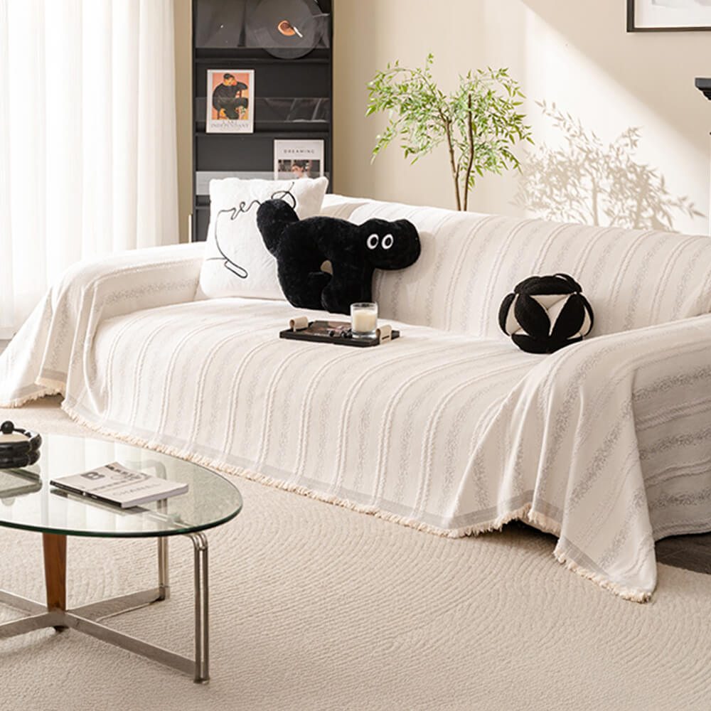 Copertura per divano in chenille con frange a strisce decorative