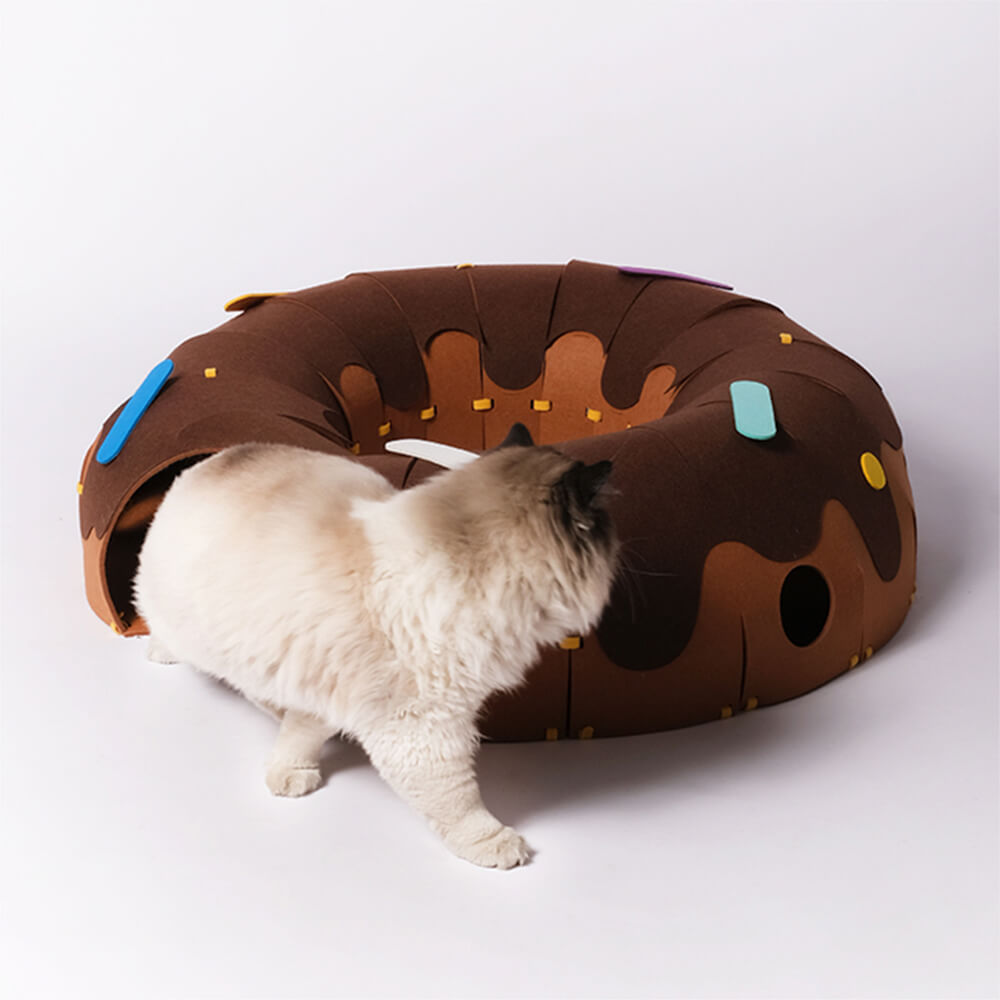 Tunnel per gatti a forma di ciambella in feltro – Tunnel per gatti divertente e accogliente