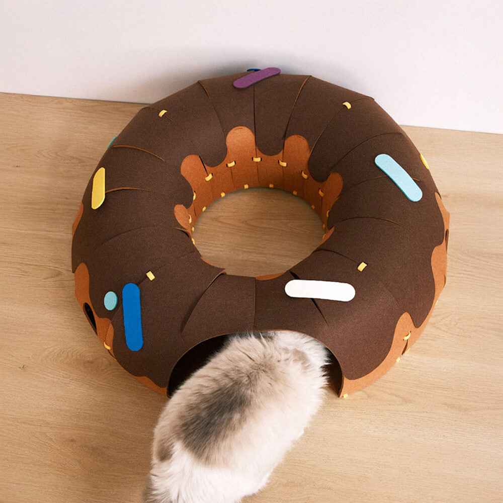 Tunnel per gatti a forma di ciambella in feltro – Tunnel per gatti divertente e accogliente