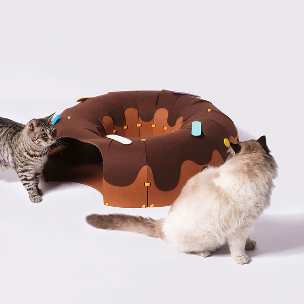 Tunnel per gatti a forma di ciambella in feltro – Tunnel per gatti divertente e accogliente