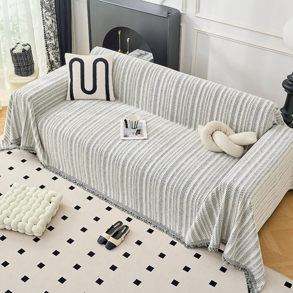Copertura per divano in chenille a righe eleganti con texture a spina di pesce