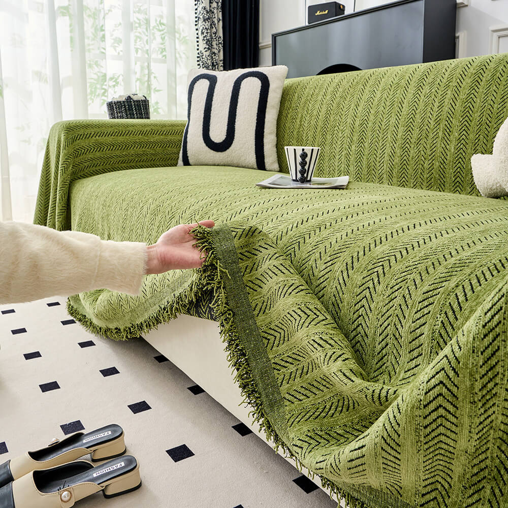 Copertura per divano in chenille a righe eleganti con texture a spina di pesce