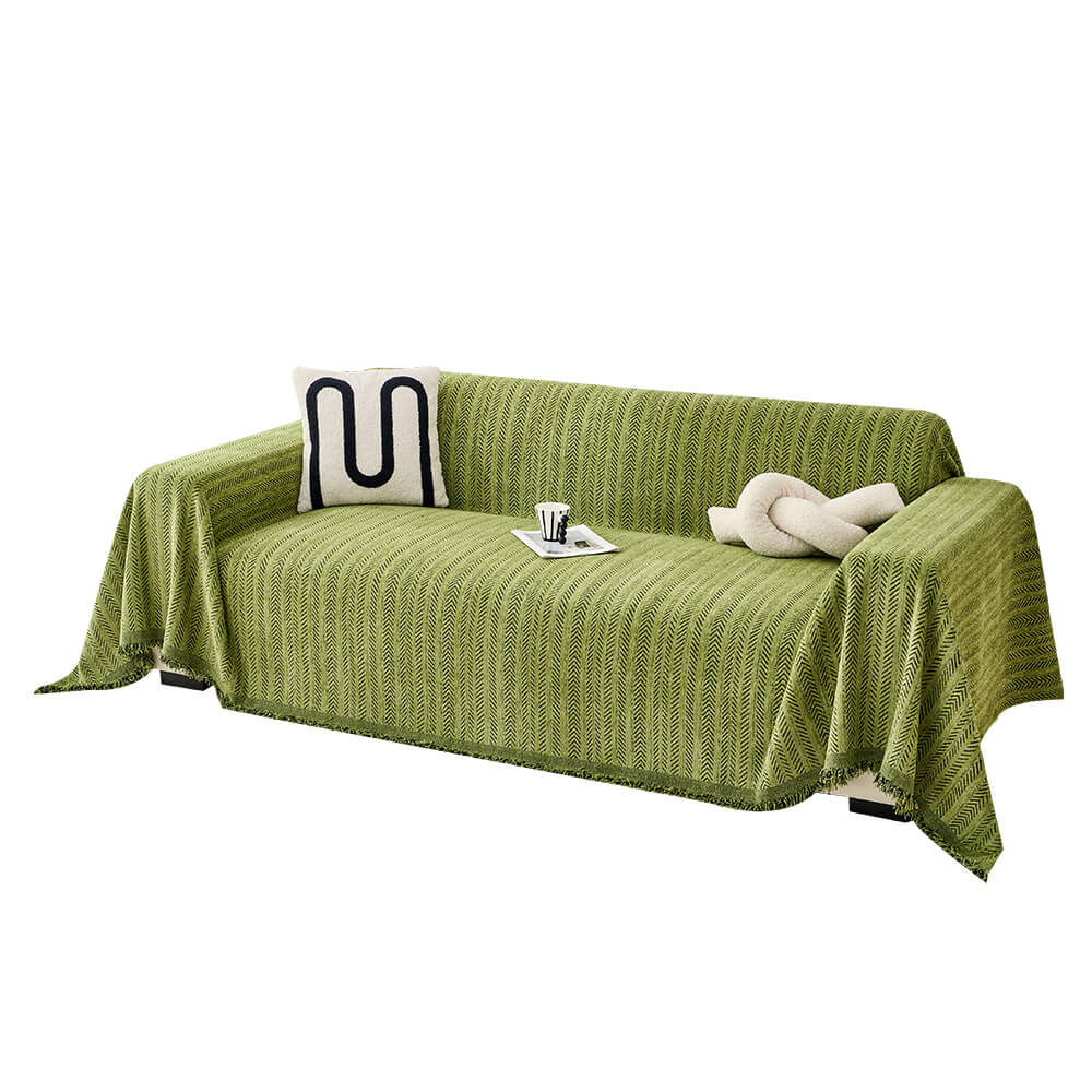 Copertura per divano in chenille a righe eleganti con texture a spina di pesce