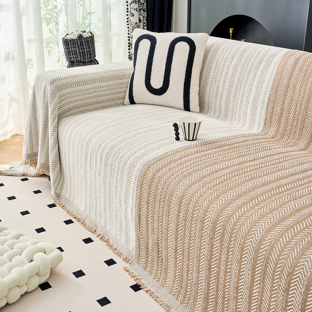 Copertura per divano in chenille a righe eleganti con texture a spina di pesce