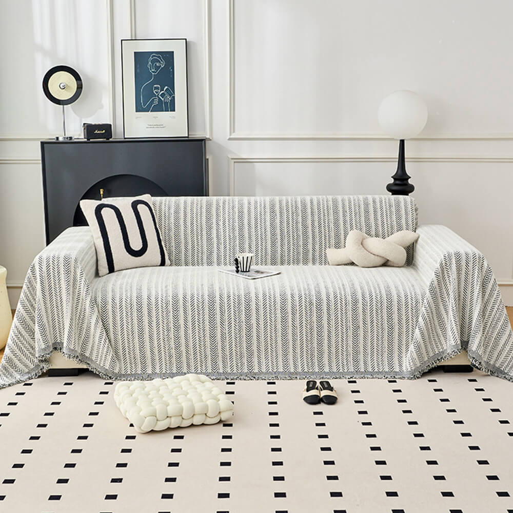 Copertura per divano in chenille a righe eleganti con texture a spina di pesce