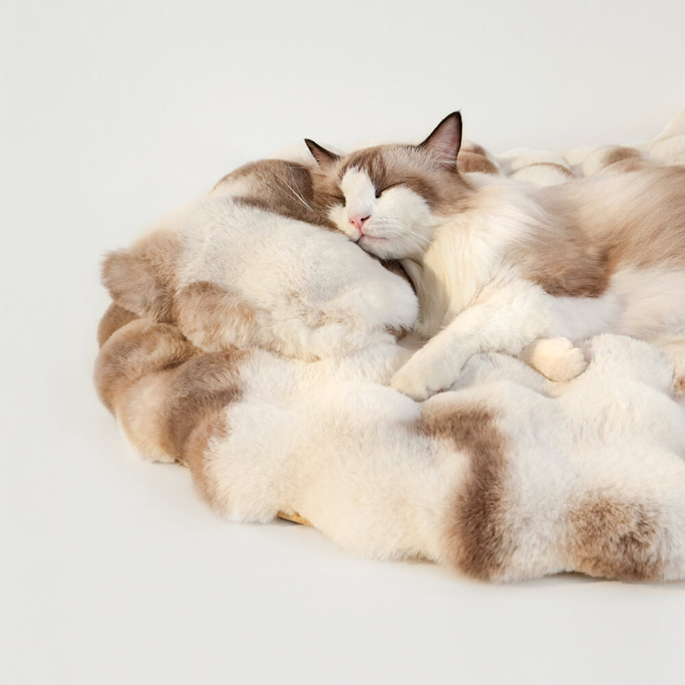 Materassino rotondo per cani e gatti in pelliccia sintetica, termoregolante, con cuscino.