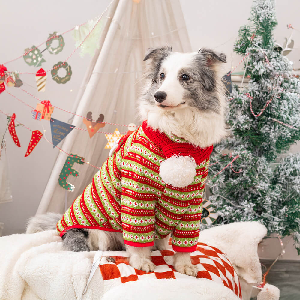 Festlicher gestrickter Hundepullover mit Weihnachtsmann- und Rentier-Design