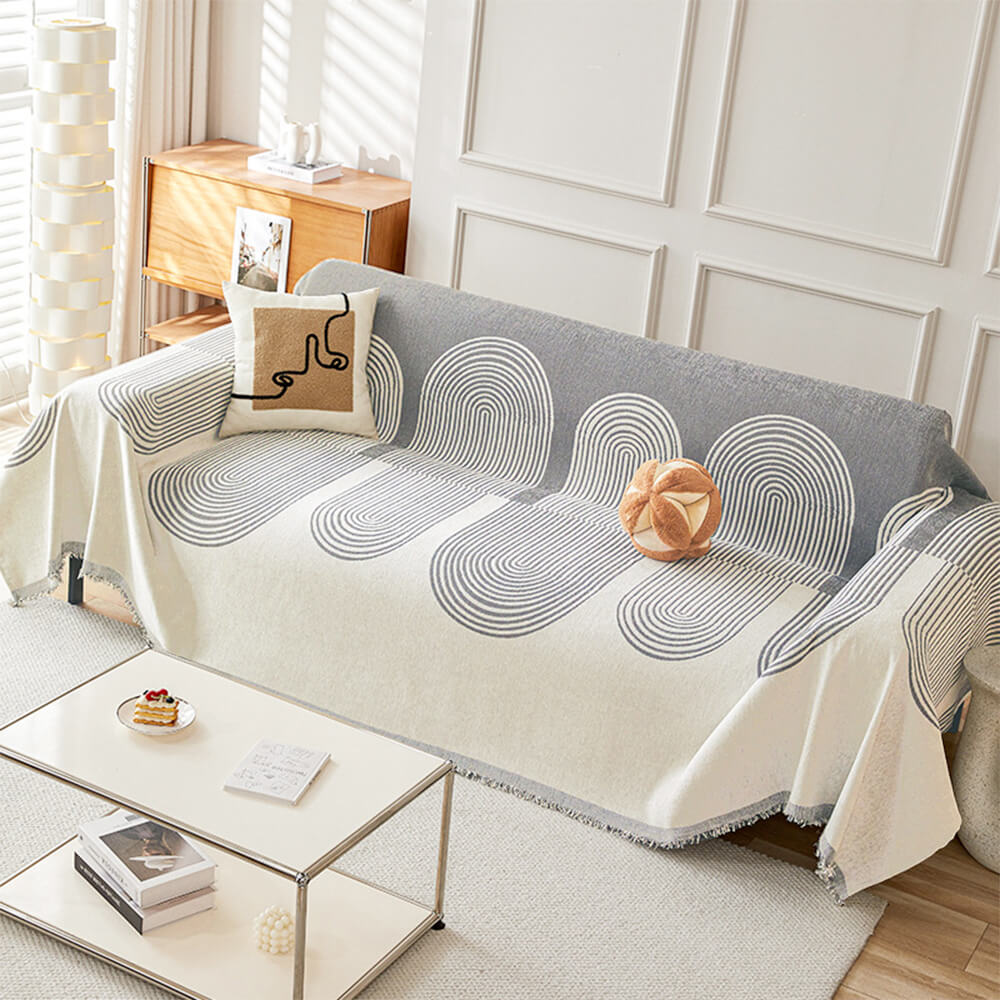 Copertura per divano in chenille reversibile con motivo geometrico
