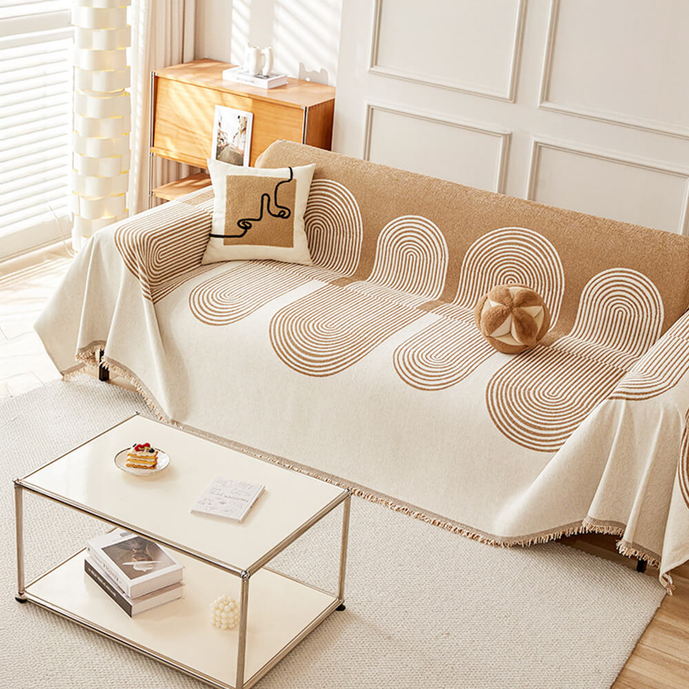 Copertura per divano in chenille reversibile con motivo geometrico