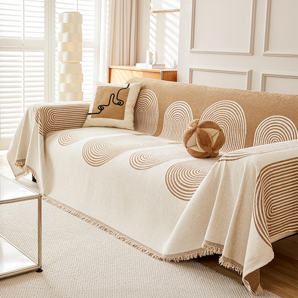 Copertura per divano in chenille reversibile con motivo geometrico