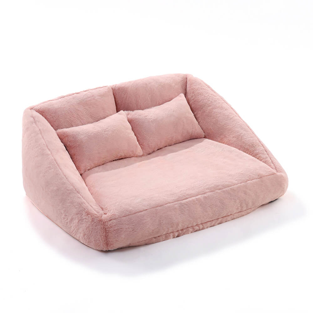 Grand canapé-lit double pour chien en peluche rose avec coussin