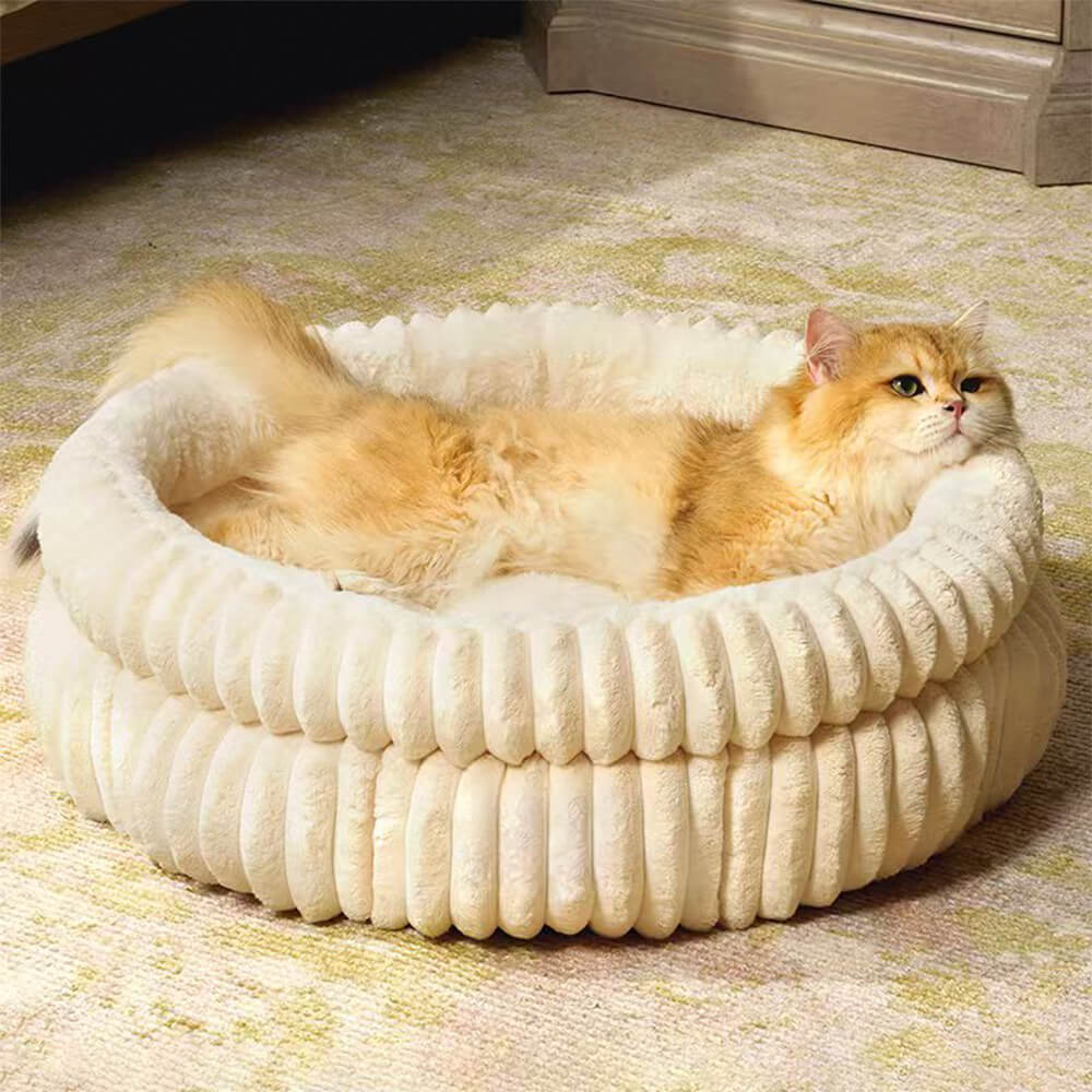 Letto per cani e gatti in pelliccia artificiale di coniglio, minimalista, rotondo, caldo, in velluto