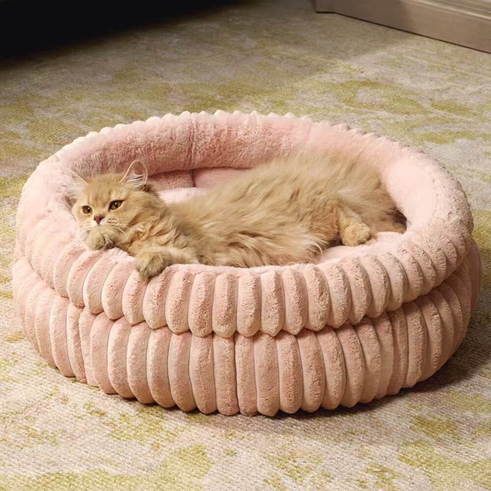 Letto per cani e gatti in pelliccia artificiale di coniglio, minimalista, rotondo, caldo, in velluto