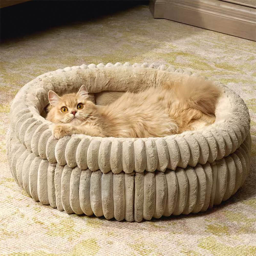 Letto per cani e gatti in pelliccia artificiale di coniglio, minimalista, rotondo, caldo, in velluto